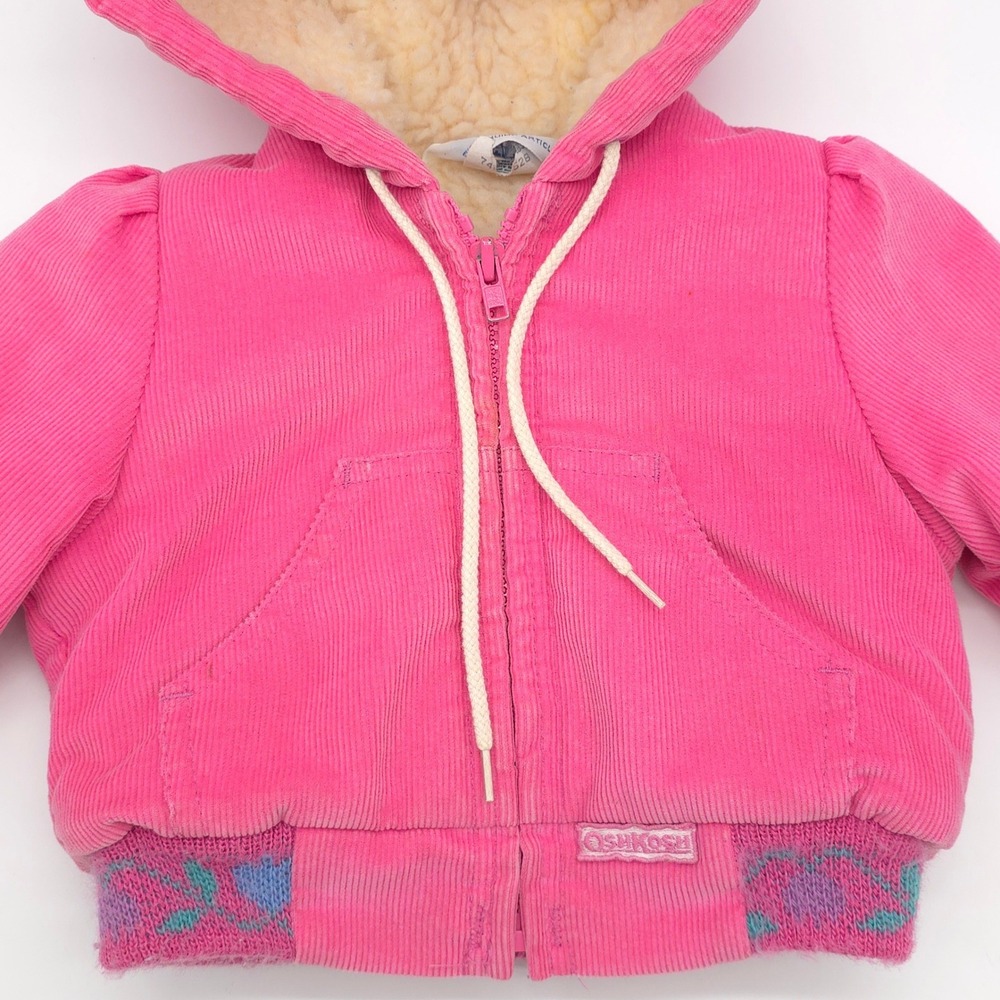 Vintage OshKosh Pink Full Zip Hooded Jacked Sherpa Lining Size 12 Months - Picture 3 of 14